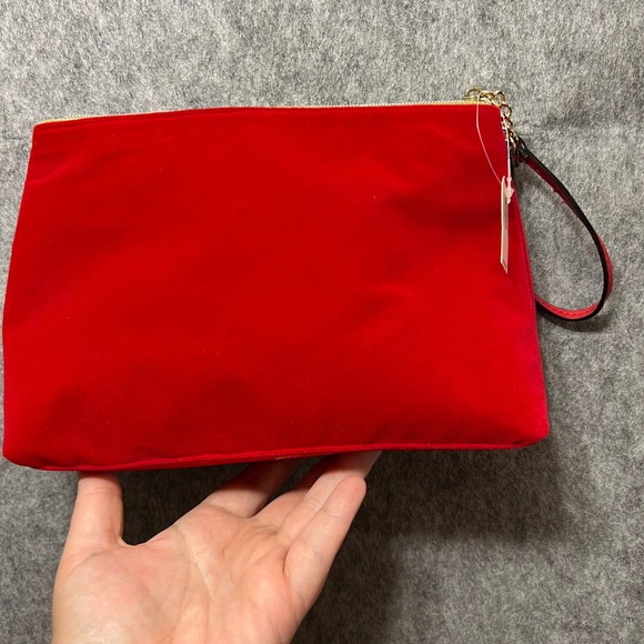Victoria's Secret Velvet Bow Clutch Wristlet Glam Makeup Bag Red - Picture 3 of 13